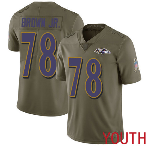 Baltimore Ravens Limited Olive Youth Orlando Brown Jr. Jersey NFL Football #78 2017 Salute to Service